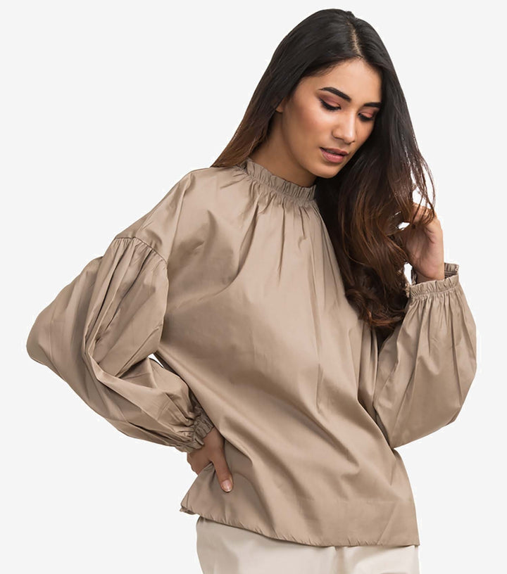 Beige cotton poplin top