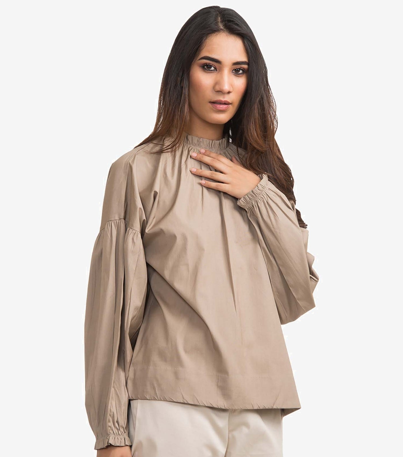 Beige cotton poplin top