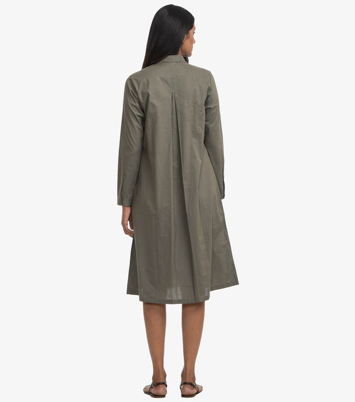 Olive poplin solid shirt dress