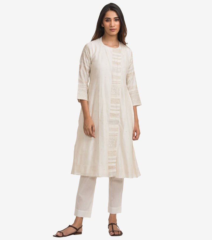 Natural silk chanderi embroiderd kurta