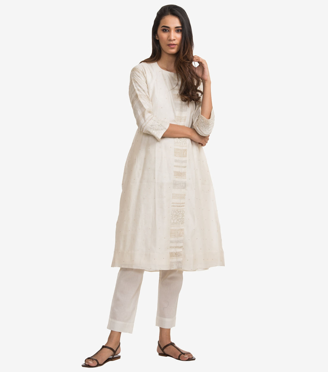 Natural silk chanderi embroiderd kurta