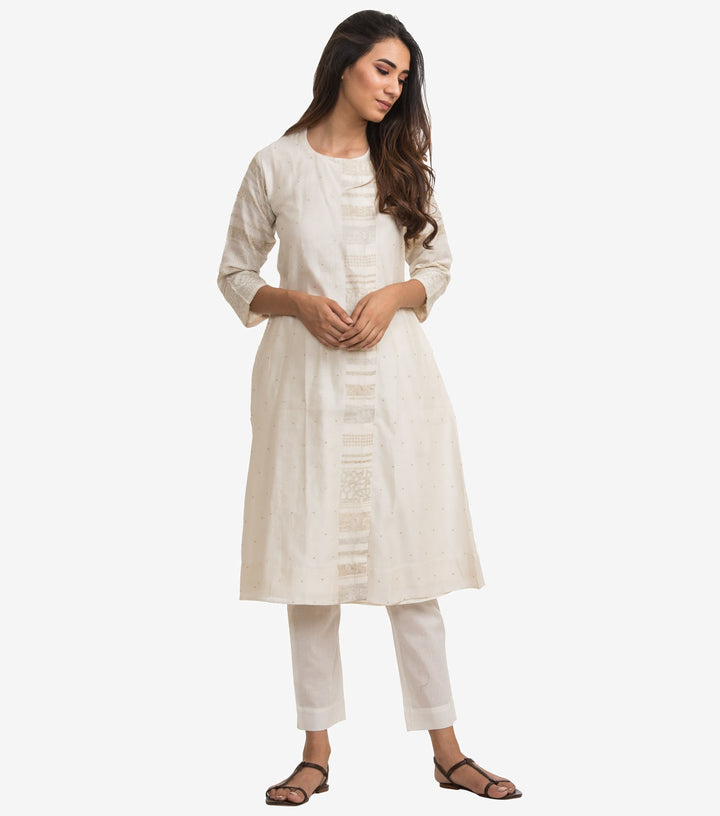 Natural silk chanderi embroiderd kurta