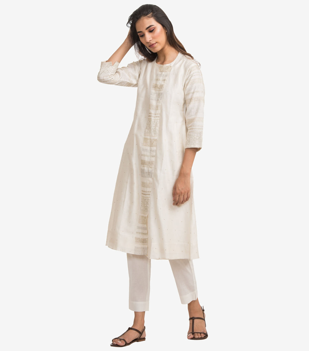 Natural silk chanderi embroiderd kurta