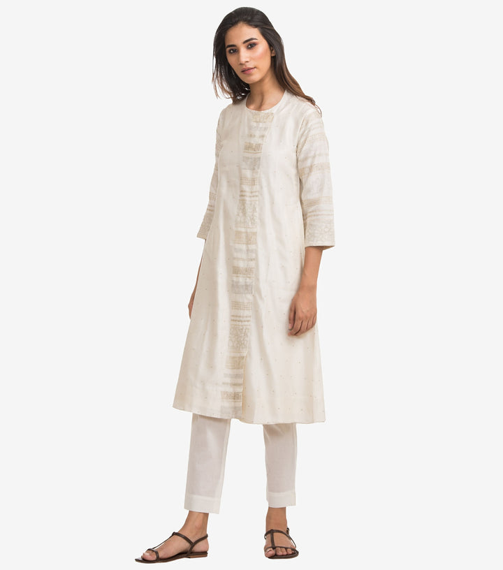 Natural silk chanderi embroiderd kurta