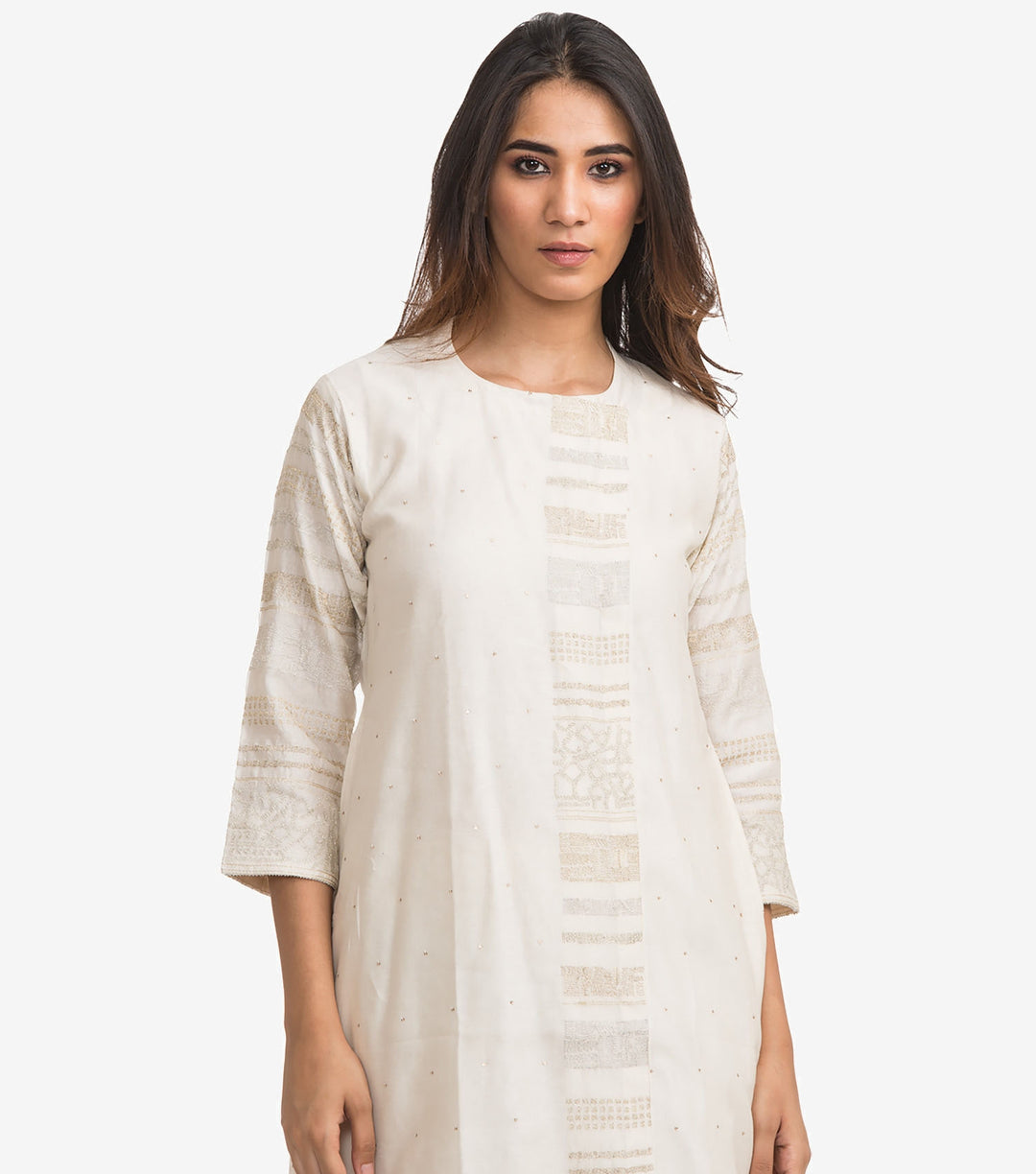 Natural silk chanderi embroiderd kurta