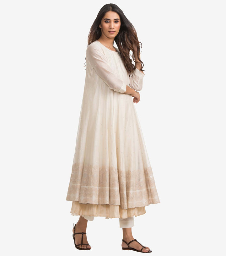 Natural silk chanderi kalidar kurta