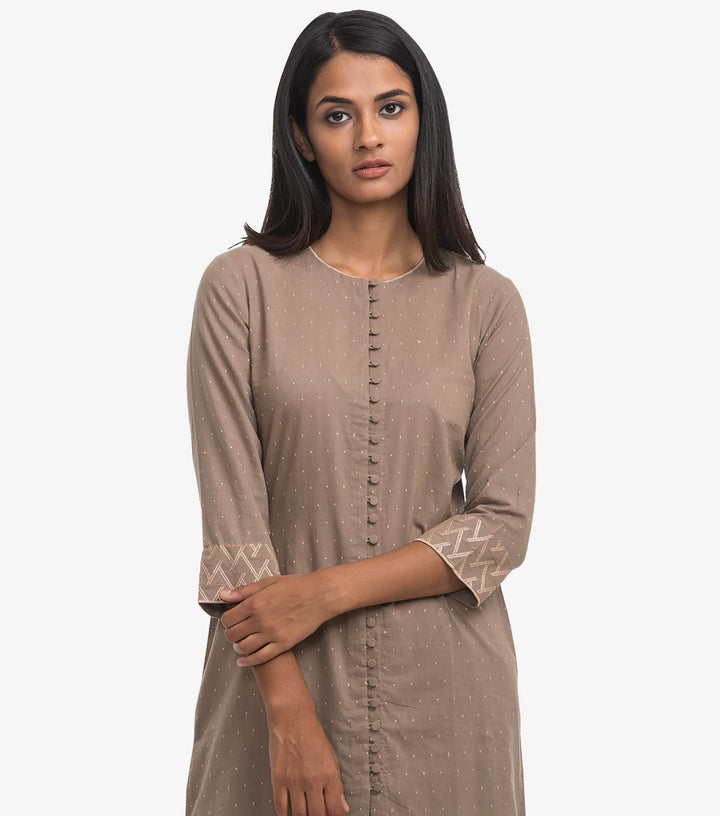 Beige cotton embroidered Kurta