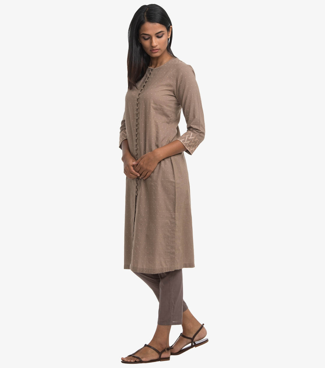 Beige cotton embroidered Kurta