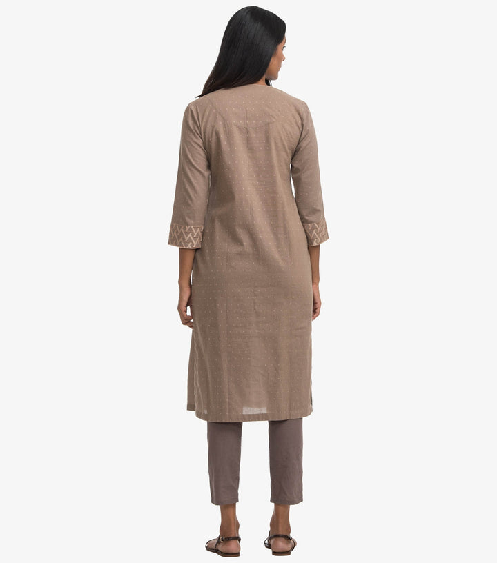 Beige cotton embroidered Kurta