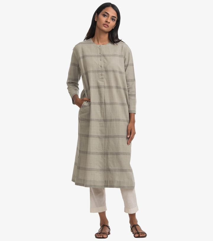 Grey khadi cotton striped kurta