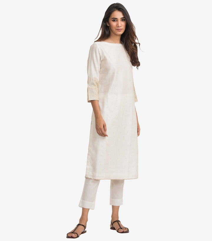 Natural silk chanderi embroidered kurta