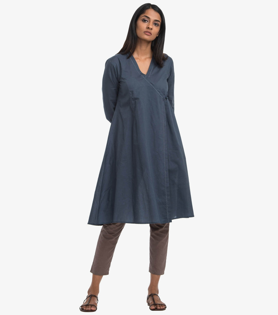 Blue Solid Cotton Angrakha Kurta