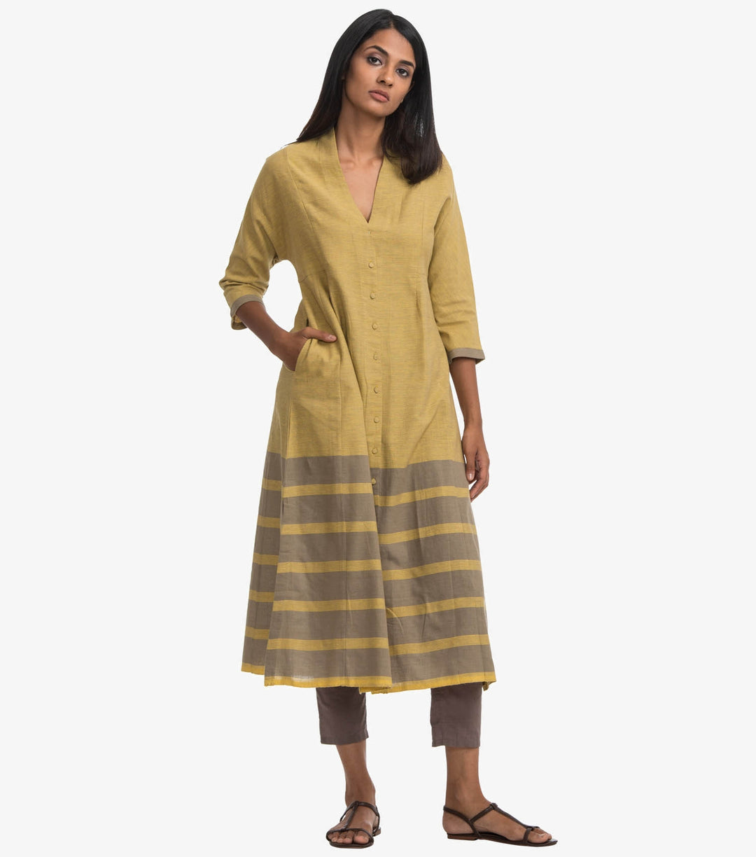 Yellow khadi cotton kurta