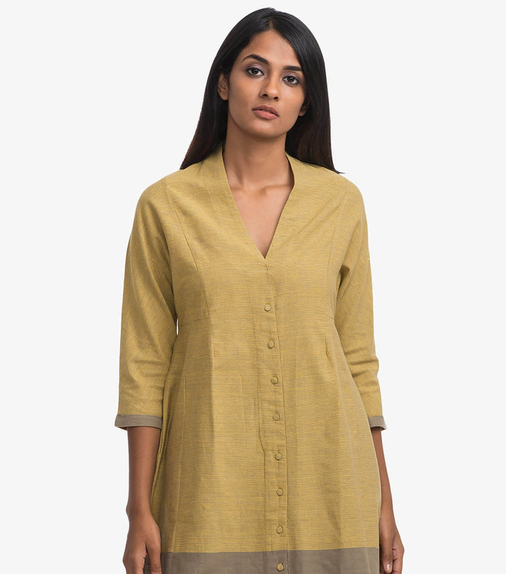 Yellow khadi cotton kurta