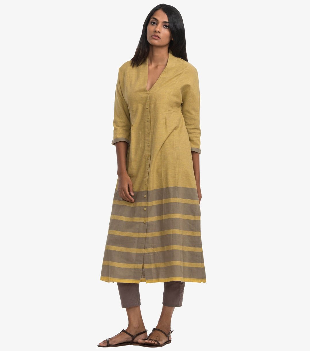 Yellow khadi cotton kurta