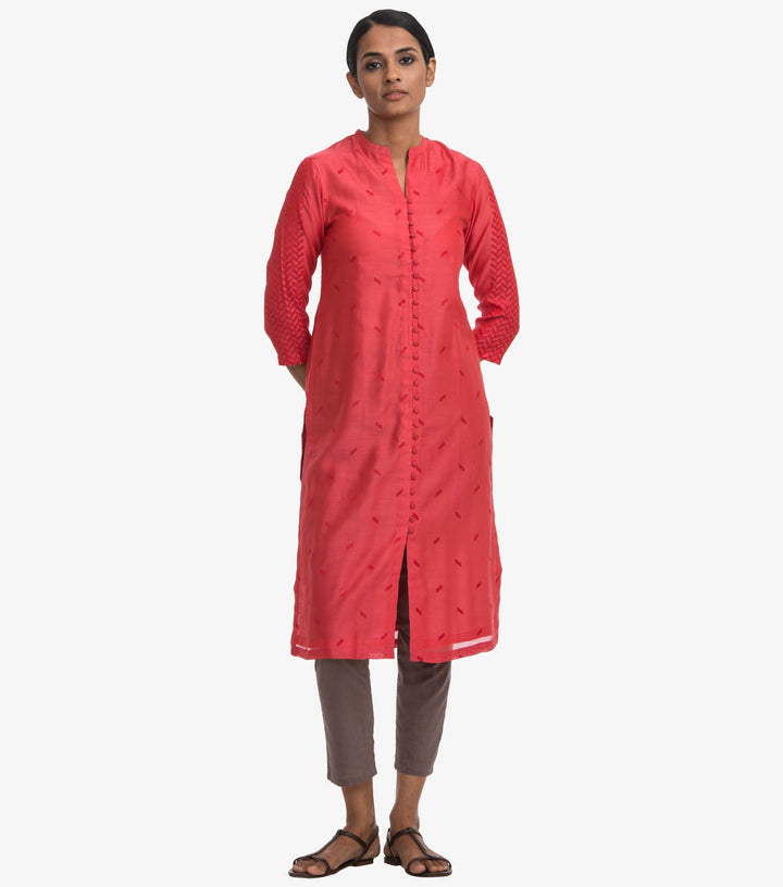 Coral chanderi embroidered cape