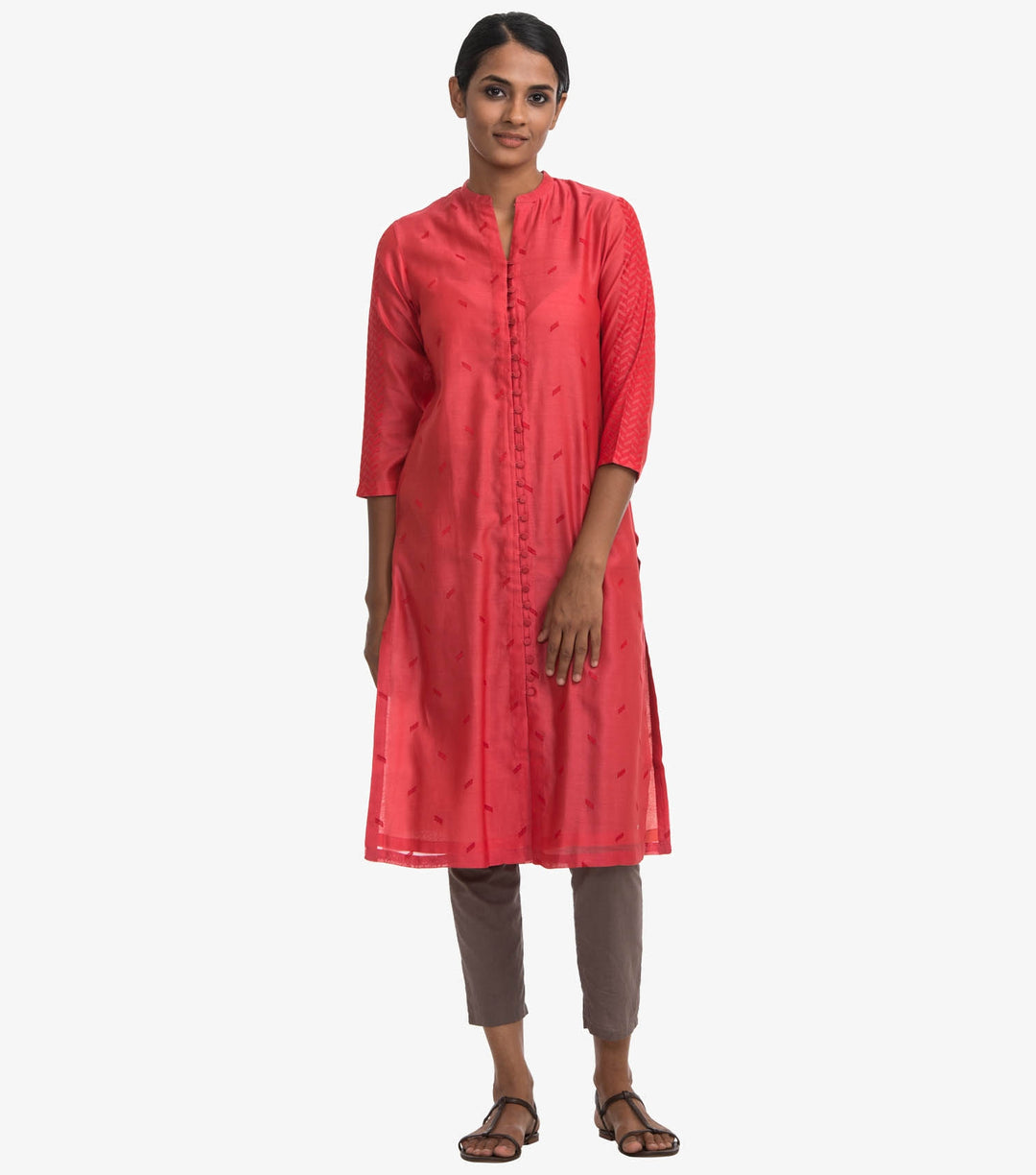 Coral chanderi embroidered cape