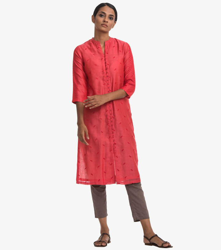 Coral chanderi embroidered cape