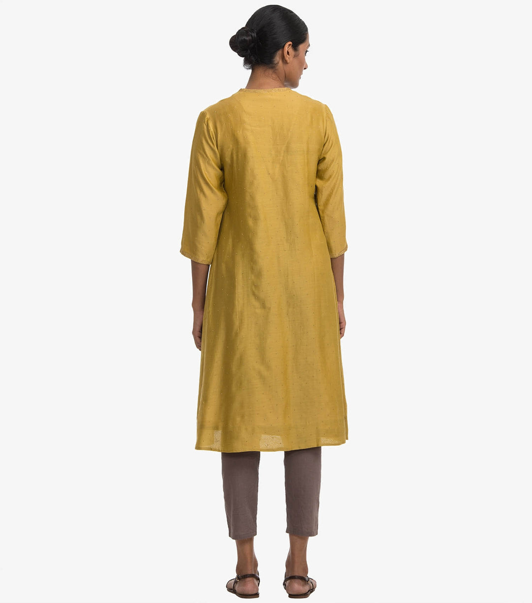 Yellow chanderi angrakha kurta