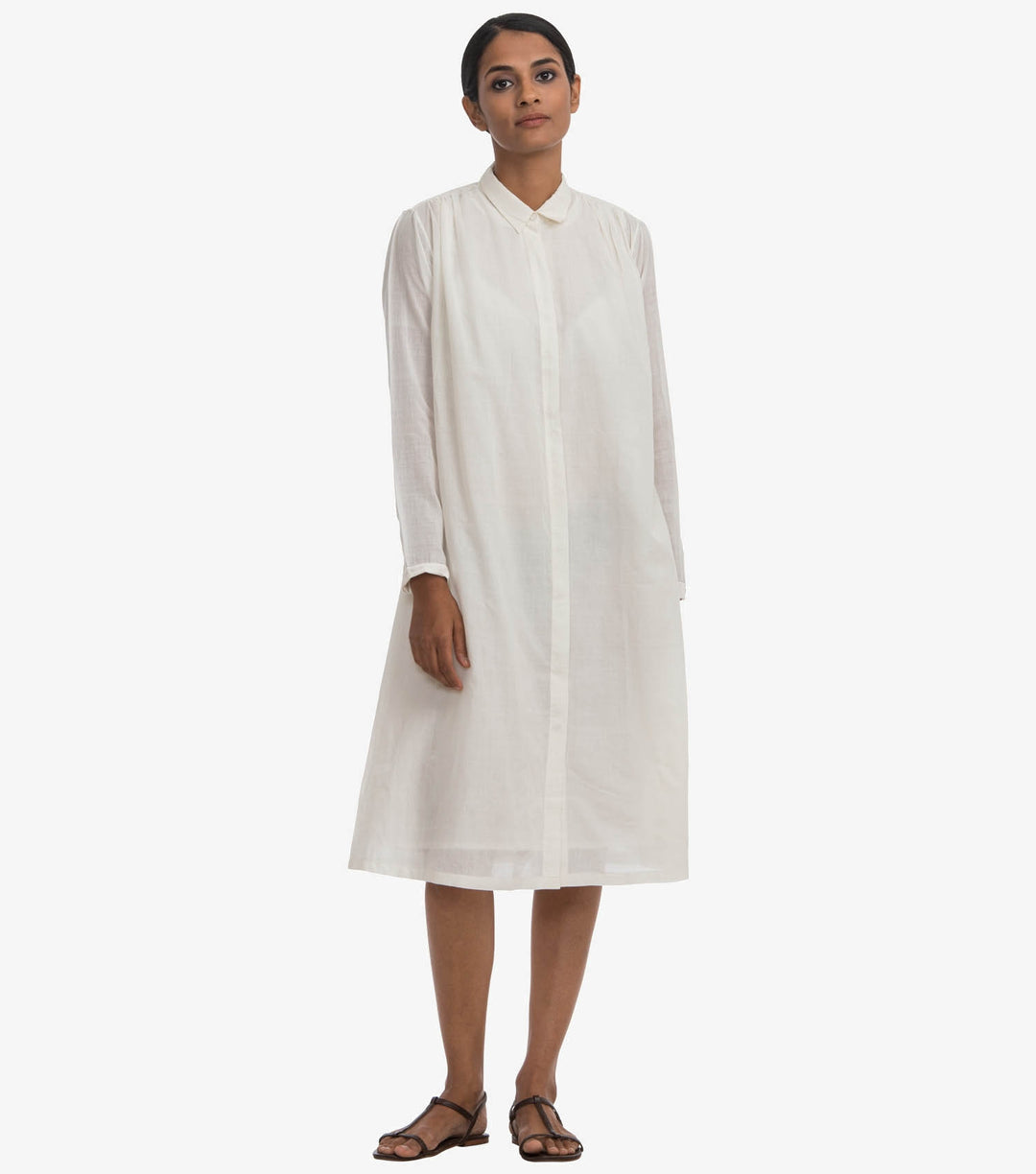 Natural Solid cotton Shirt Dress