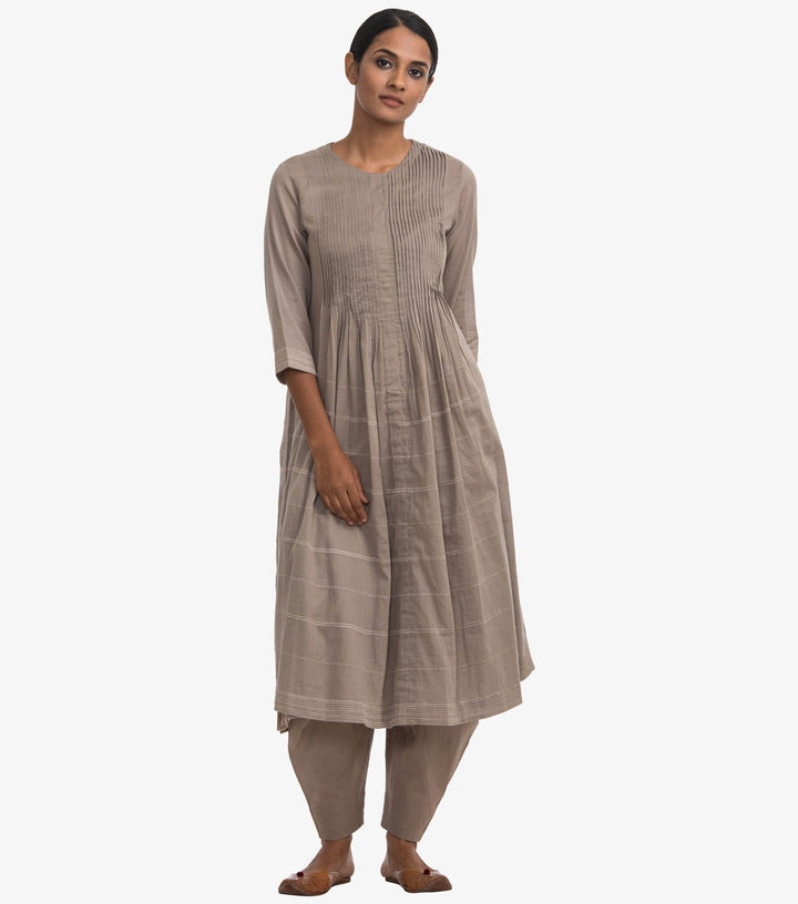 Beige cotton flared kurta