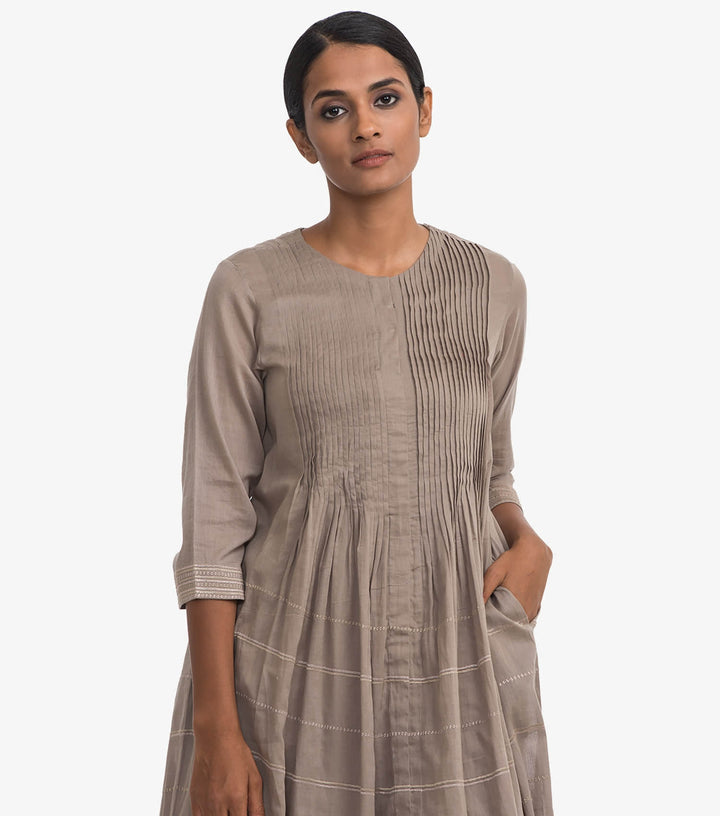 Beige cotton flared kurta