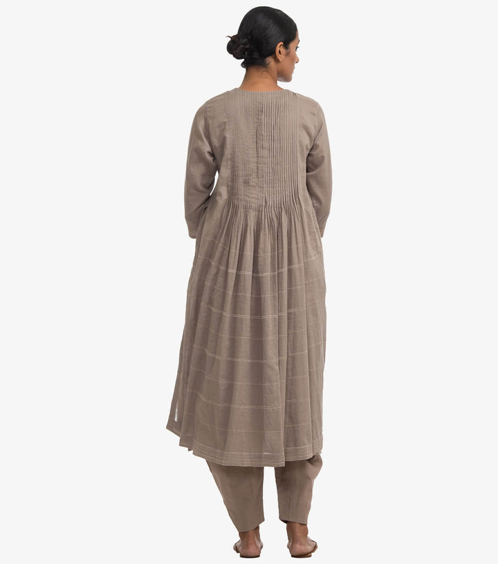 Beige cotton flared kurta