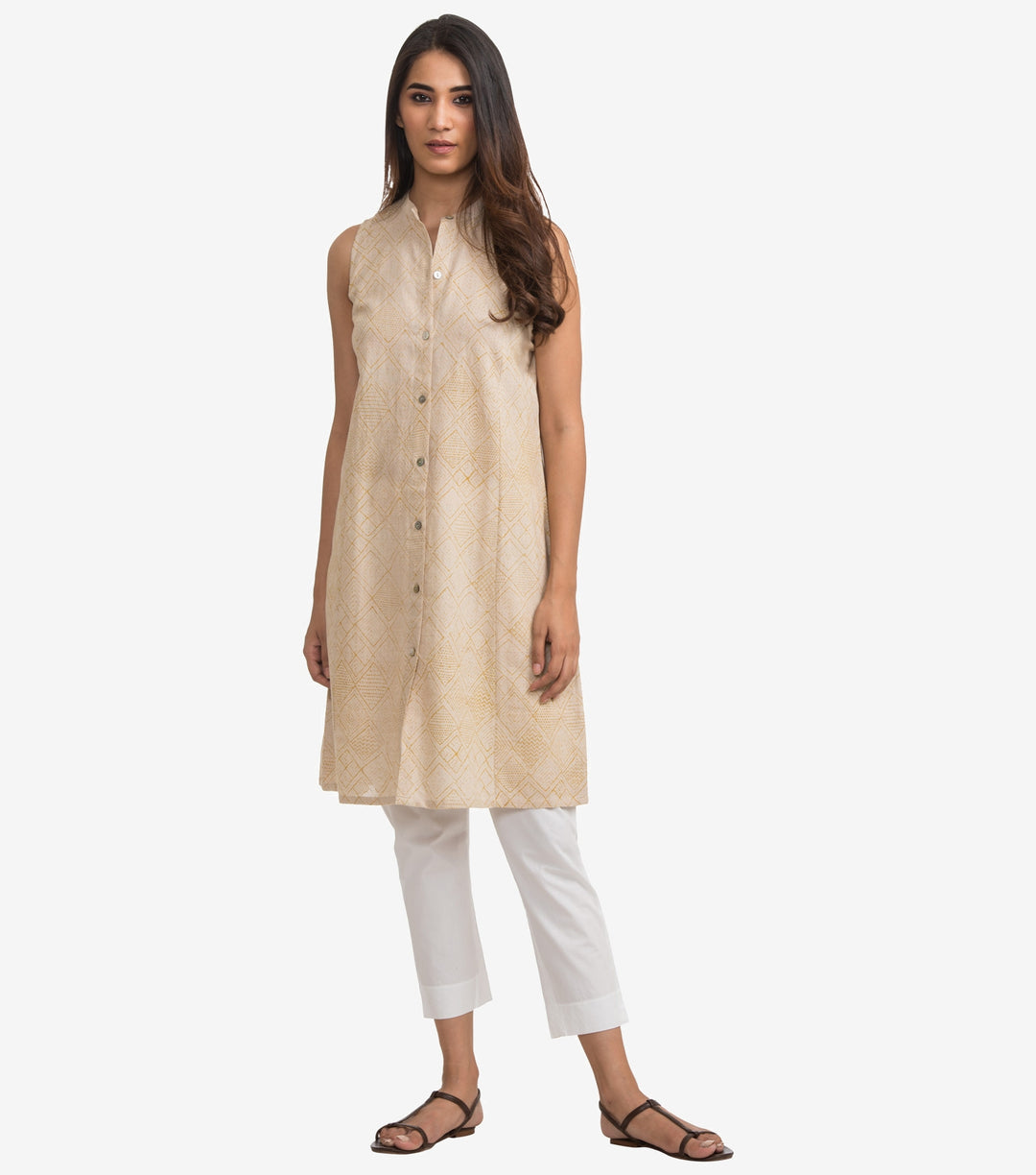 Beige Khadi printed kurta