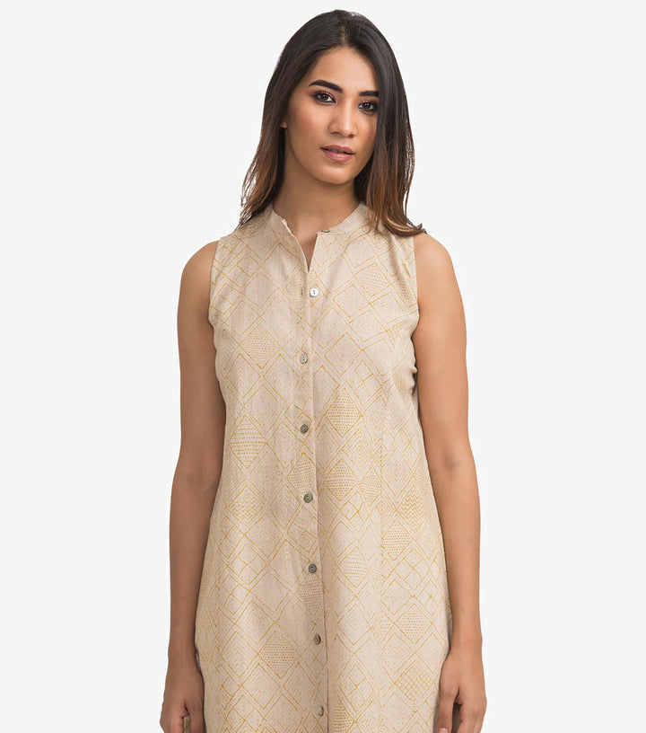 Beige Khadi printed kurta