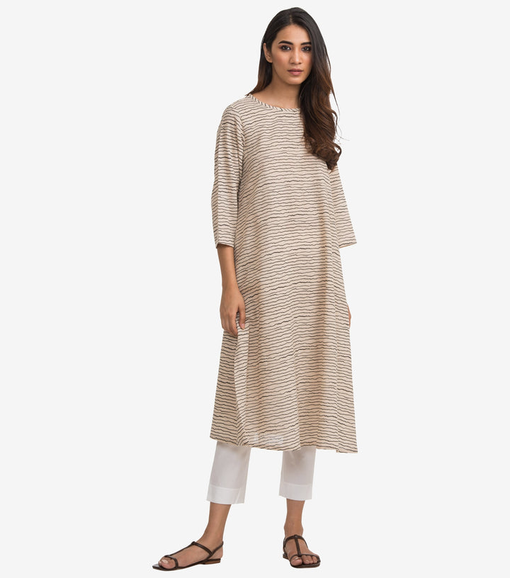 Beige Khadi printed kurta