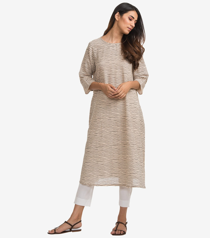 Beige Khadi printed kurta