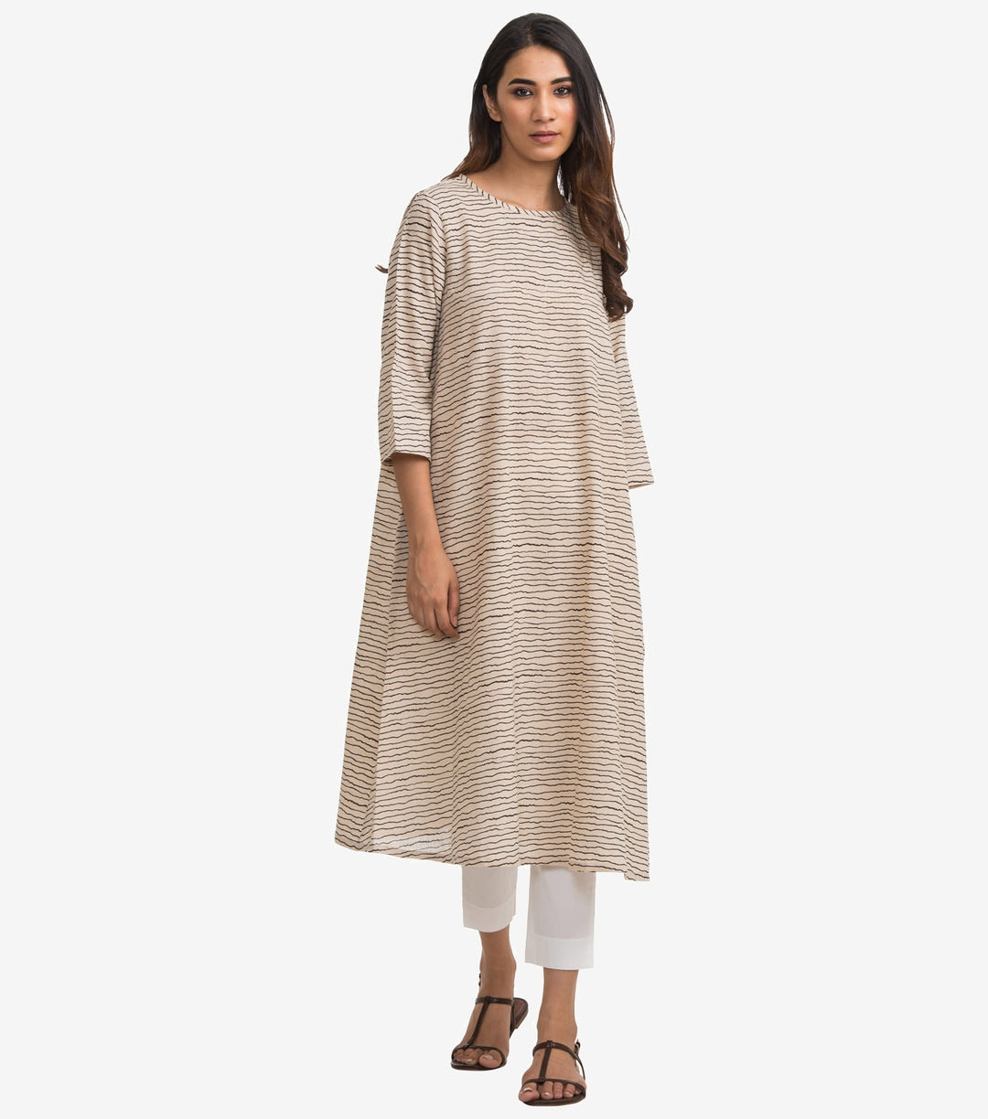 Beige Khadi printed kurta