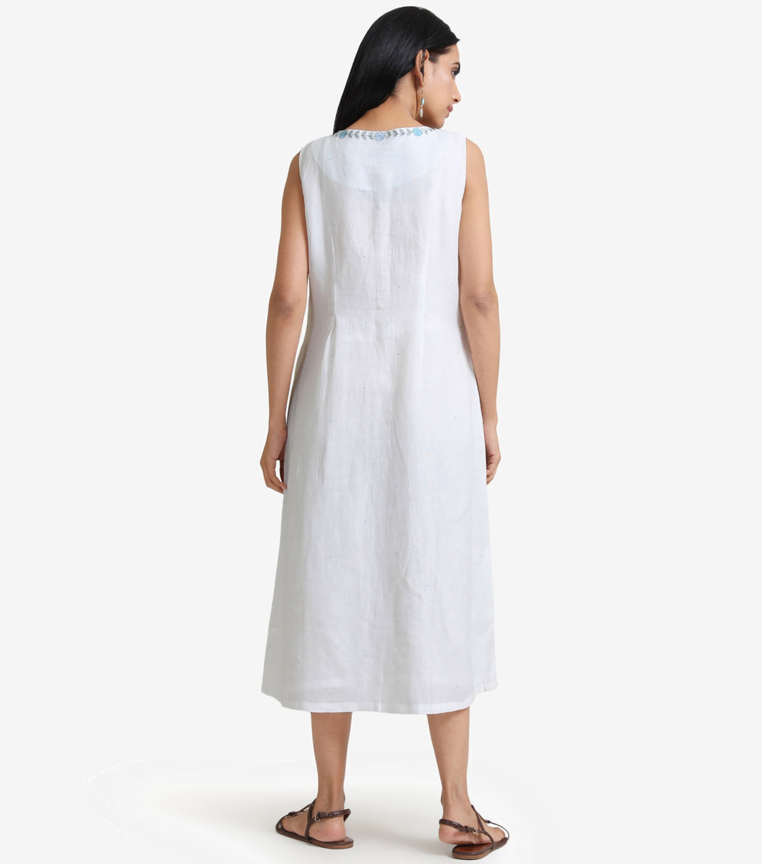 White cotton linen embroidered dress