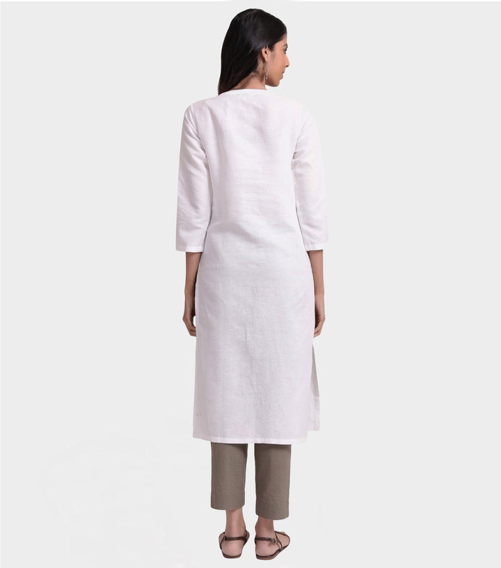 White linen zari embroidered kurta