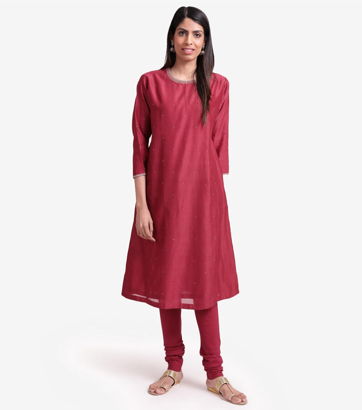 Wine Chanderi kurta set