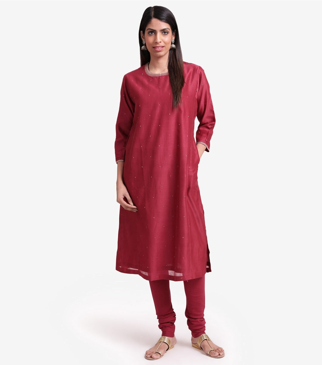 Wine Chanderi kurta set