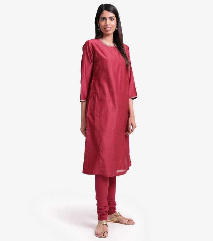 Wine Chanderi kurta set